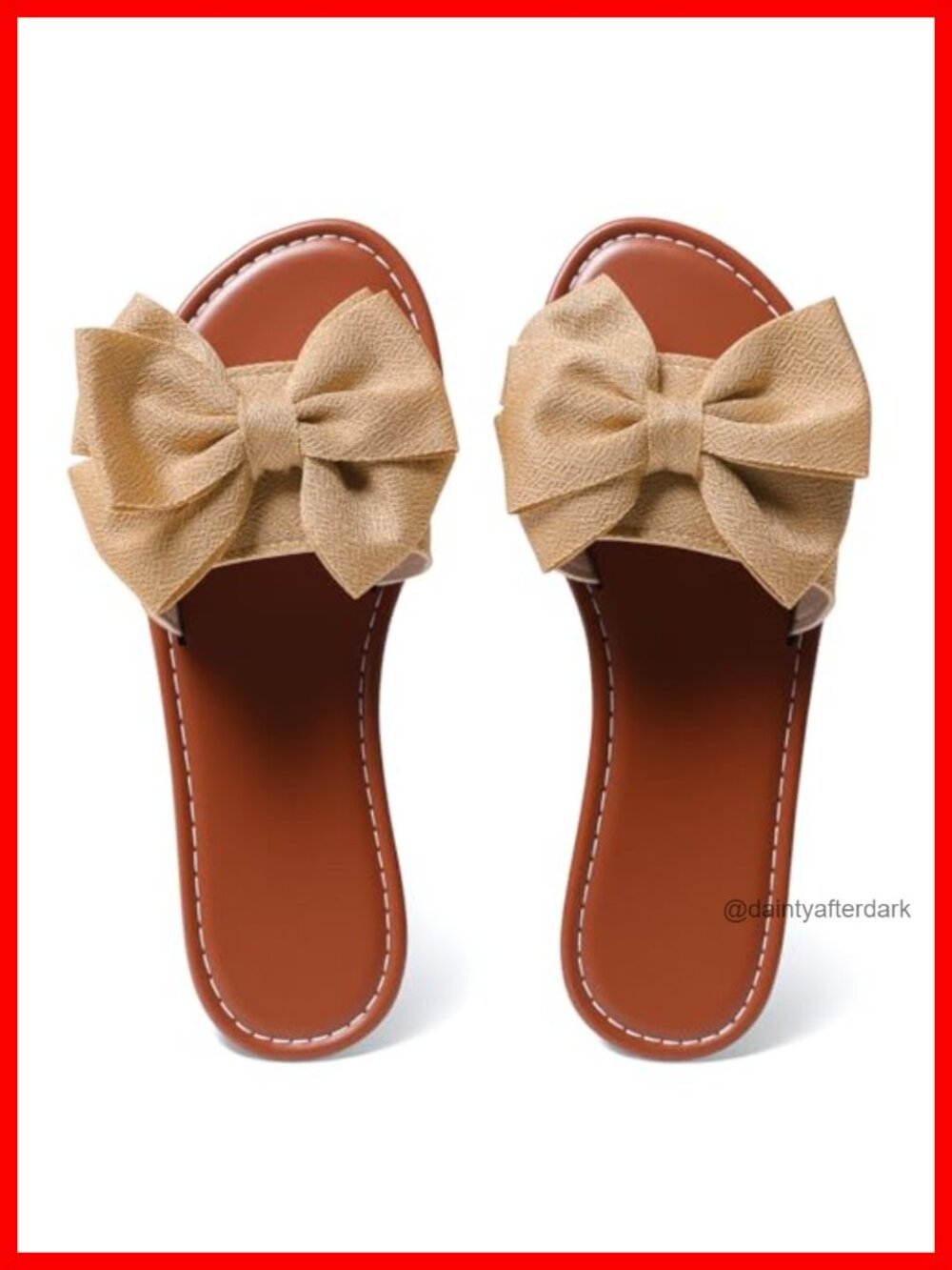 Women's Bow Flat Sandals Slide Open Toe Summer Slippers Faux Leather